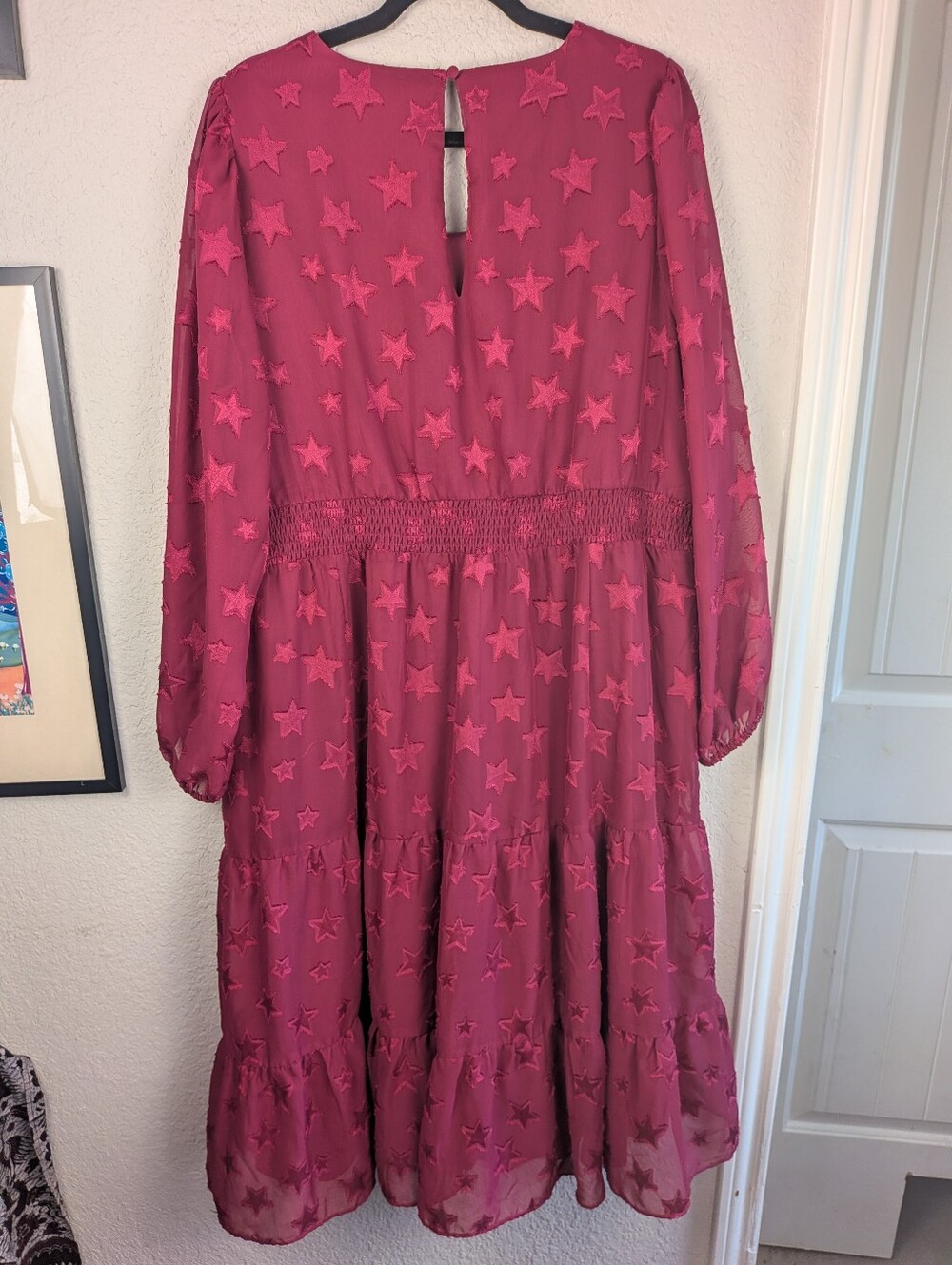 Torrid Star Midi Dress 2X Dark Fuschia Sheer Sleeves Lined Prom Homecoming Dance - Picture 2 of 6